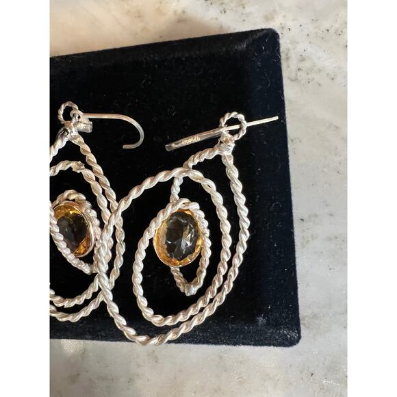 Twisted Cable Sculpture Statement Earrings Citrine Sterling Silver 925 - Picture 3 of 4
